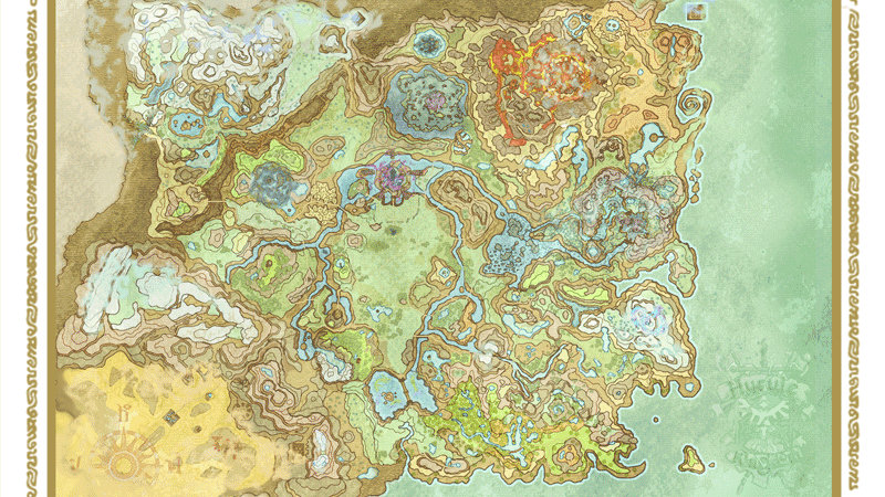 Láminas del mapa de Zelda Breath of the Wild dibujadas a mano